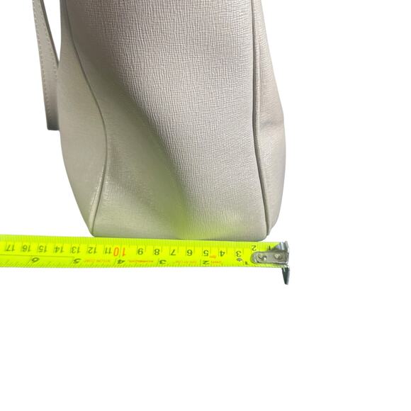 Furla Saffiano Leather Satchel Crossbody Bag Taupe grey Structured Tote Purse - Picture 10 of 14